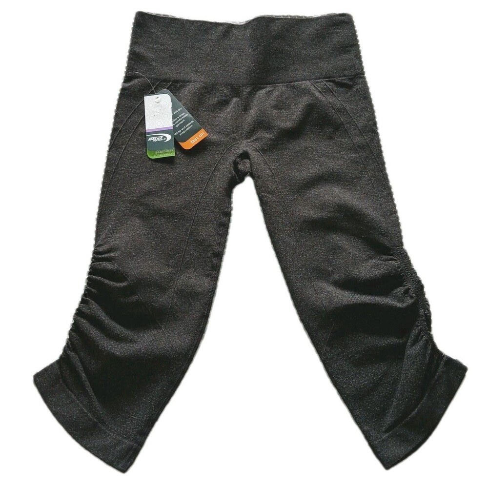 NWT MTA SPORT Womens M Active Capri Leggings Fast Dri Seamless Ruching Dark Grey